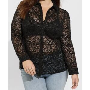 Torrid Chenille Lace Button Up Top Sz 2 2x Black Whimsigoth Goth Sheer‎ NEW